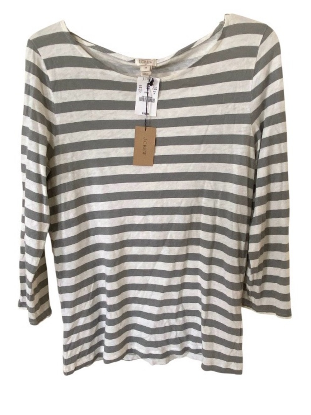 J. Crew Women’s Gray and White Striped Boatneck Top size M 100% Cotton NWT